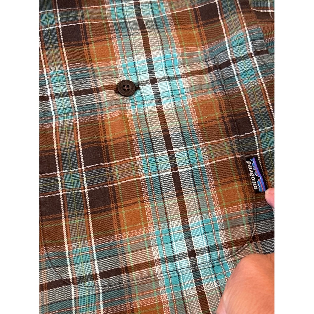 Patagonia Men's Organic Cotton Plaid Flannel Shirt Brown Turquoise Gorpcore M - Picture 9 of 10